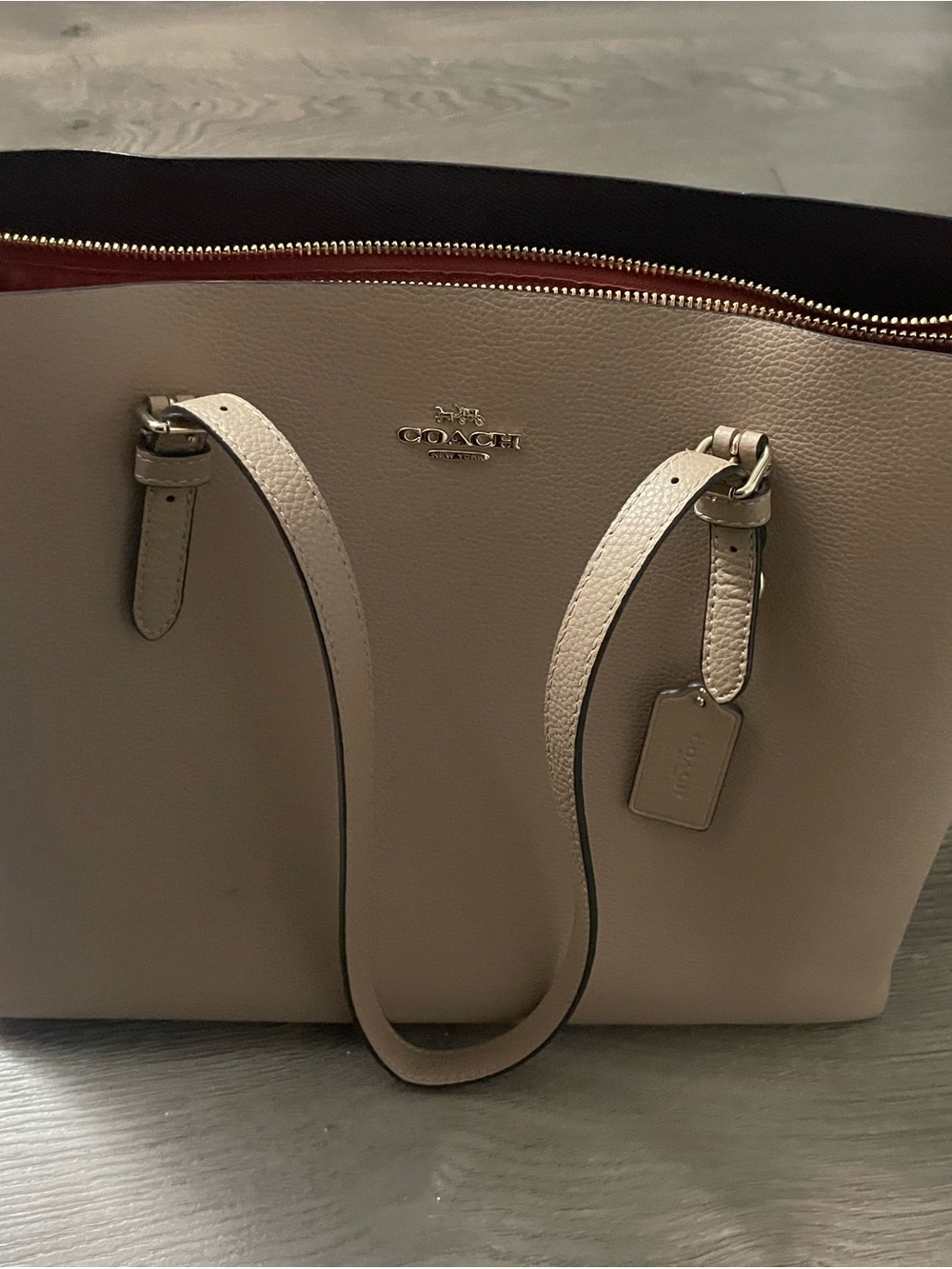 COACH Pebble Leather Tote in Blush with Red Interior Trim